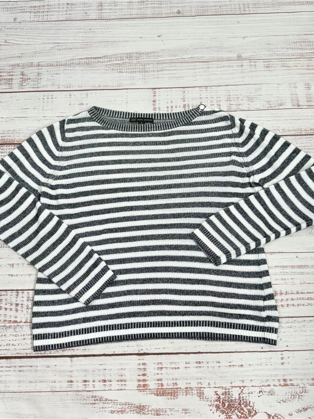Brooks Brother 346 Women’s Medium Navy Blue White Striped Boatneck Sweater - Picture 5 of 10